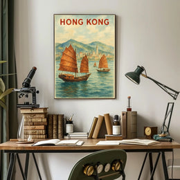 Hong Kong Harbor Watercolor Travel Poster