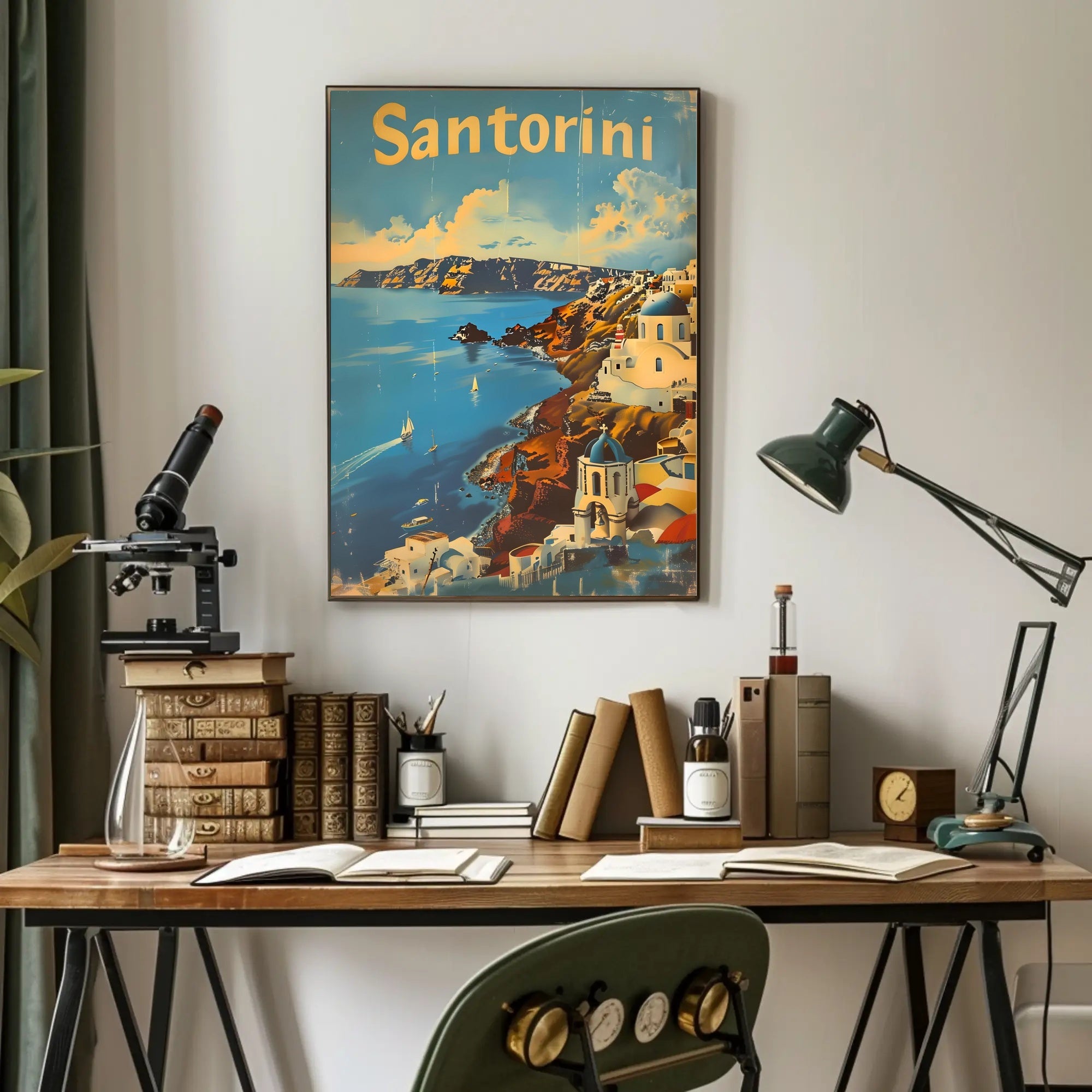 Santorini Escape: Aegean Serenity with Sailboats Poster