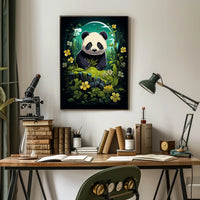 Panda in Whimsical Forest Cartoon Art Poster