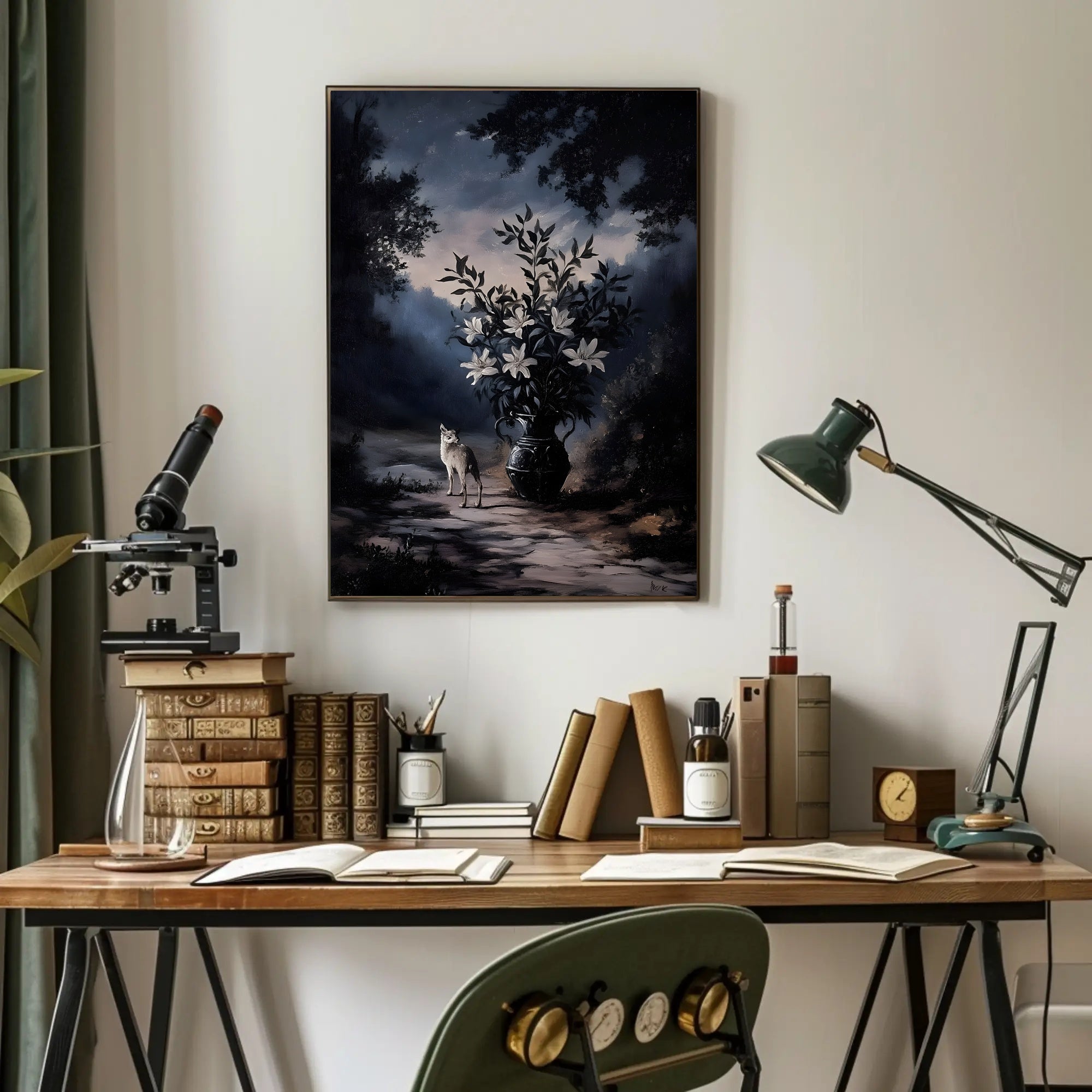 Mystical Moonlit Forest Scene With Fox - Artistic Poster PosterGoat