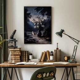 Mystical Moonlit Forest Scene With Fox - Artistic Poster PosterGoat