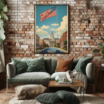 Worcester Massachusetts Grand Civic Pride Vintage Travel Poster