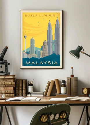 Kuala Lumpur Landmarks Vintage Travel Poster
