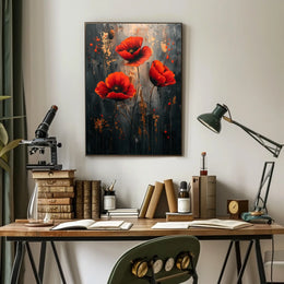 Vibrant Poppies On Abstract Canvas Poster