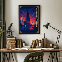 Illinois Skyline at Sunset: Captivating Travel Poster