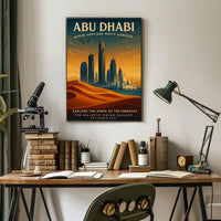 Abu Dhabi skyline and heritage illustrated urban cityscape poster
