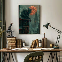 Gothic Gargoyle Overlooking Medieval City Fantasy or Mythology Poster PosterGoat
