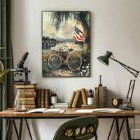 Vintage Sunset Bicycle Leaning Under A Willow Tree Poster