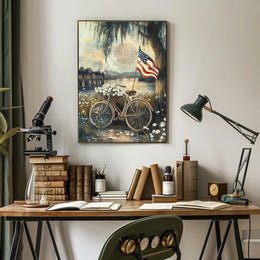 Vintage Sunset Bicycle Leaning Under A Willow Tree Poster