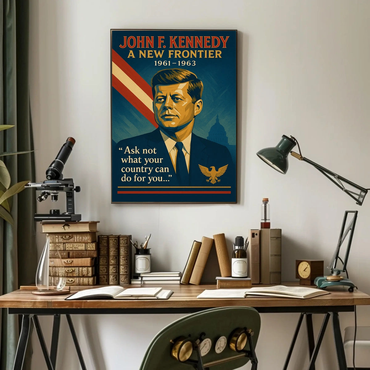 JFK Vintage Patriotic Poster with Inspirational Quote
