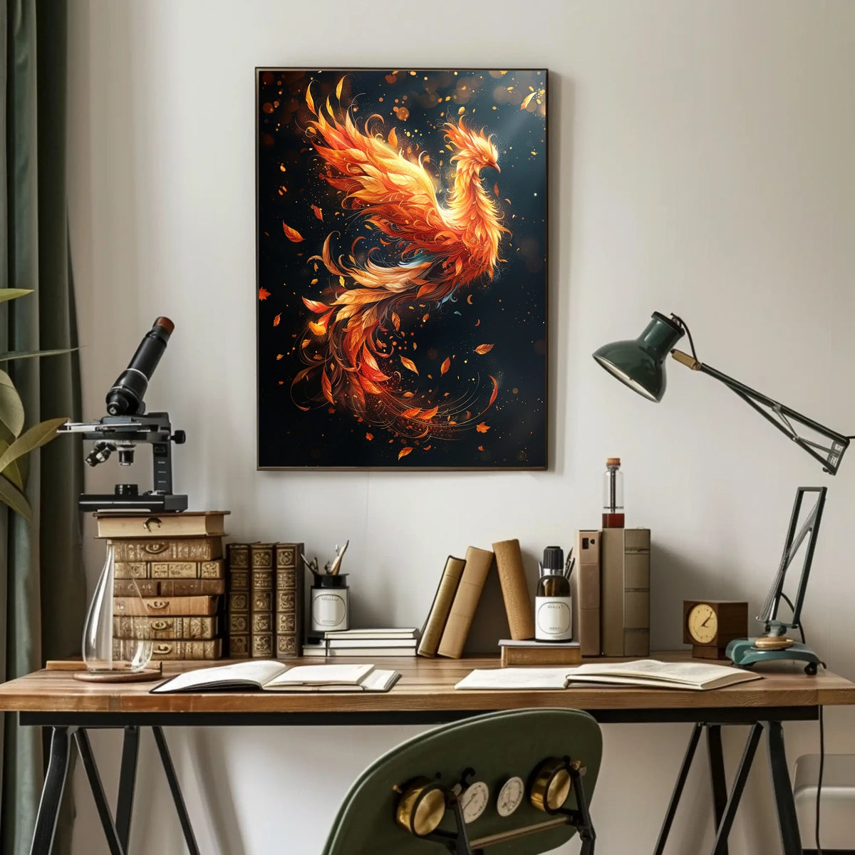 Phoenix Rebirth Modern Art Poster: Vibrant Fantasy Decor