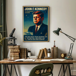 JFK Patriotic Retro Poster with Inspirational Quote