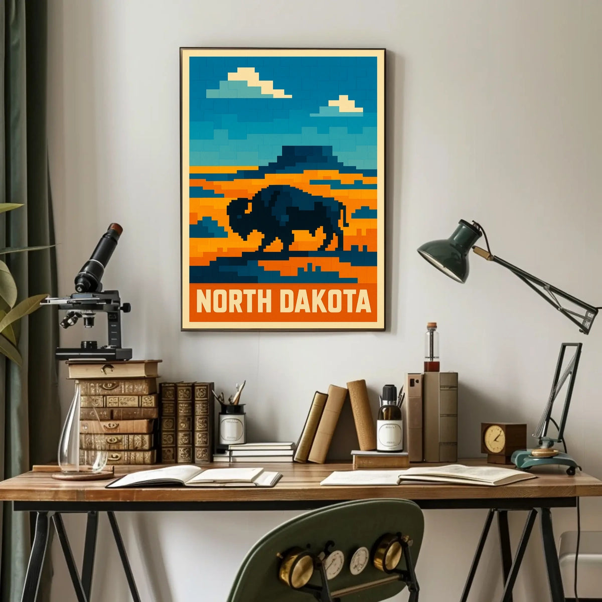 North Dakota Pixel Art Landscape Poster