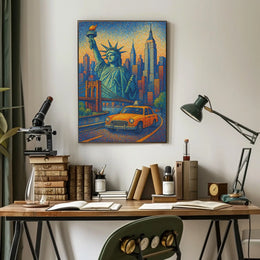 New York City Poster Modern Iconic Landmarks Wall Art