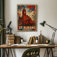 Timeless Vintage St Albans Clock Tower Travel Art Deco Retro 80s Collectors Edition Poster
