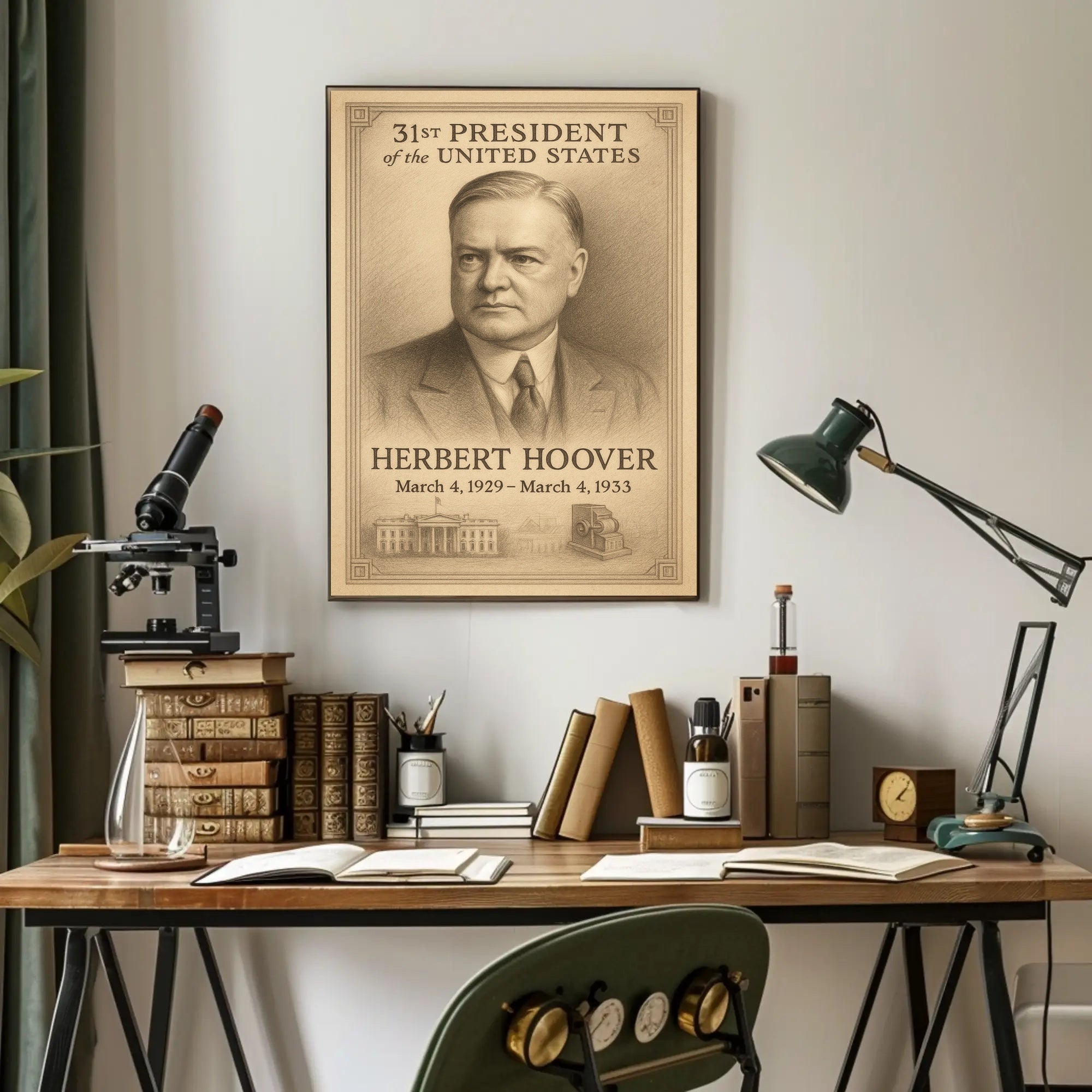 Herbert Hoover 31st President Sketch Poster Art Print for Home Decor PosterGoat