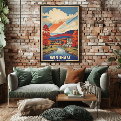 Windham Maine Lakeside Flag Retreat Vintage Travel Poster