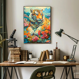 Majestic Tiger in Lush Garden Animal Poster