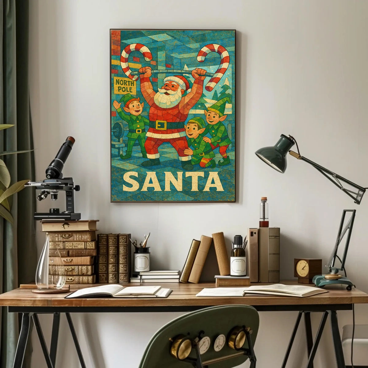 Santa's Festive Workout Vintage Christmas Poster