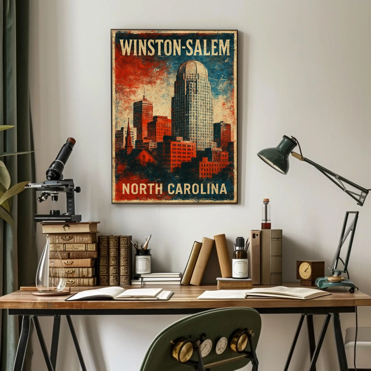 Winston Salem Skyline Nostalgic Americana Poster