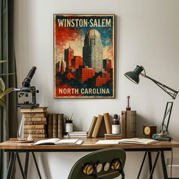 Winston Salem Skyline Nostalgic Americana Poster