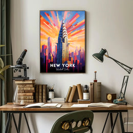 New York City Poster Modern Skyscraper Kaleidoscopic Wall Art