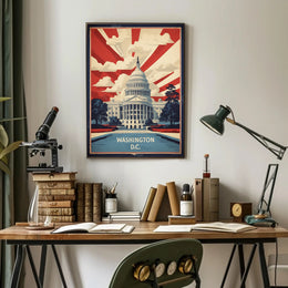 Stylized Capitol Building Vintage Political Propaganda Poster