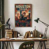 Patriotic Houston Skyline Cowboy Vintage Cityscape Poster