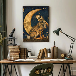 Moonlit Hare Fantasy: Whimsical Animal Nighttime Poster