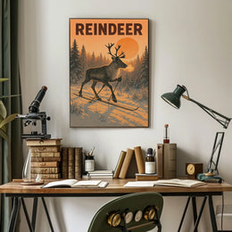 Reindeer On Skis Poster