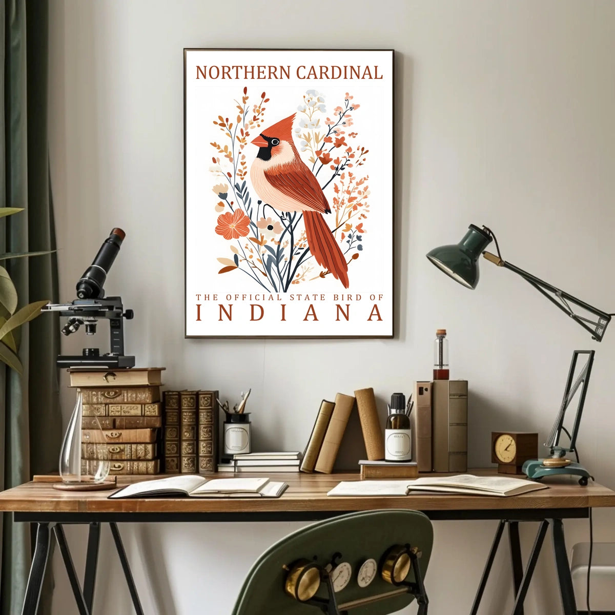 Northern Cardinal Indiana State Bird Art Poster