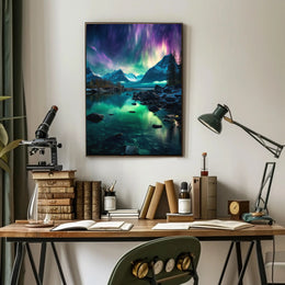 Aurora Borealis Mountain Serenity Artistic Poster
