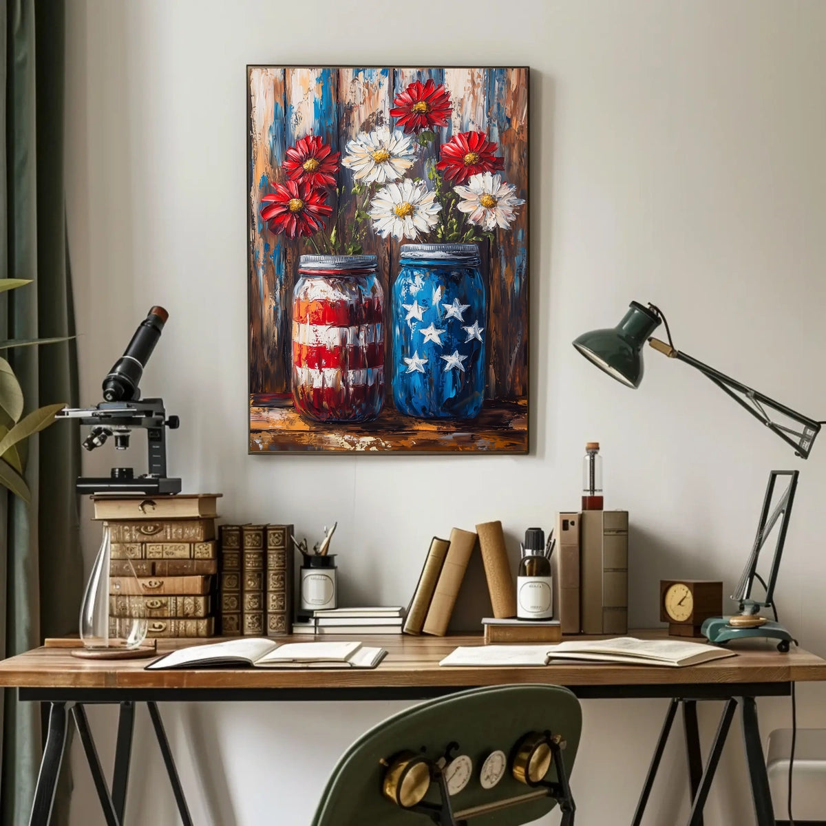 Mason Jars Painted In American Flag Colors Wall Poster