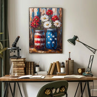 Mason Jars Painted In American Flag Colors Wall Poster