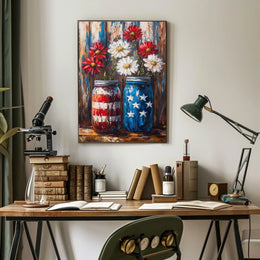 Mason Jars Painted In American Flag Colors Wall Poster
