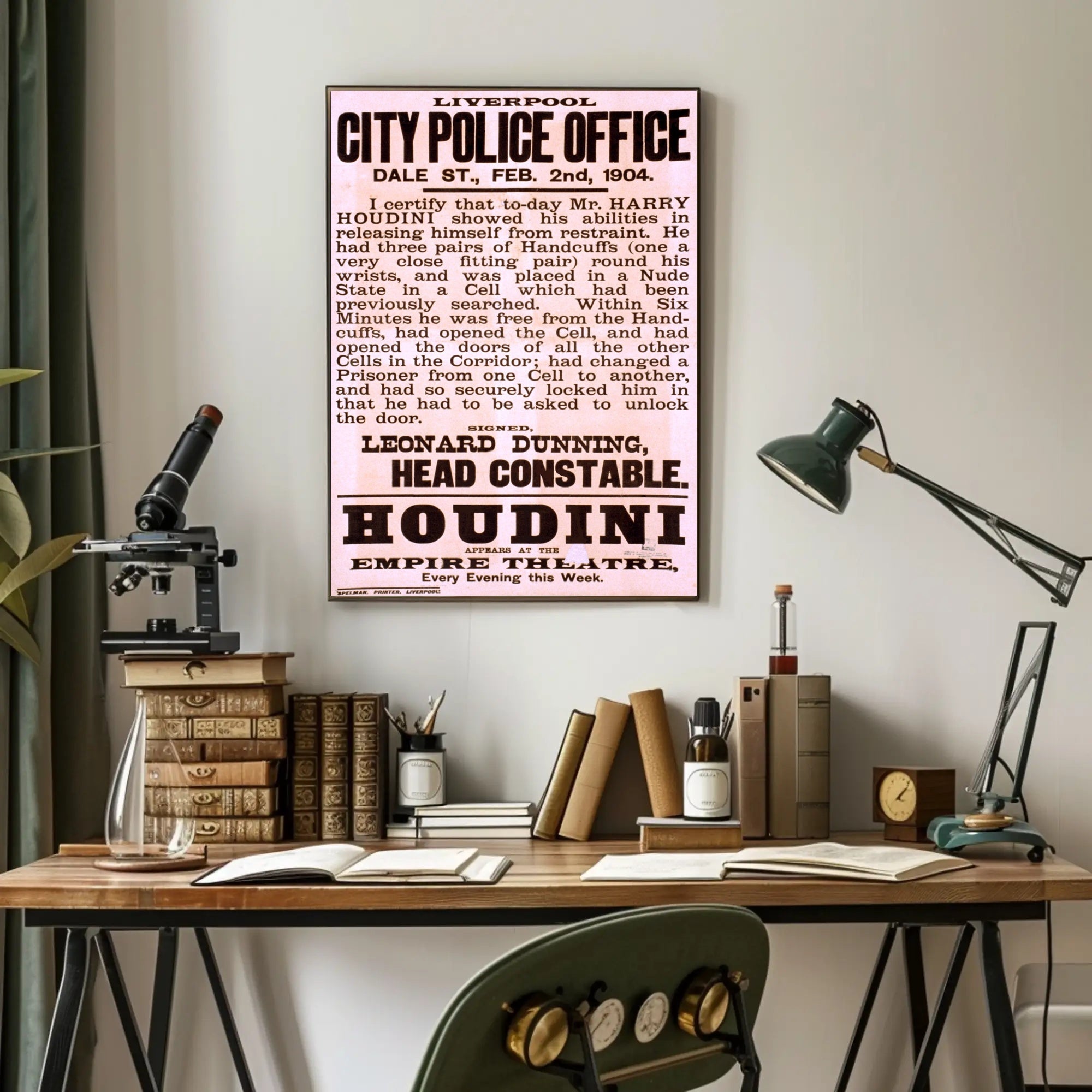 Harry Houdini 1904 Empire Theatre Cultural Heritage Poster