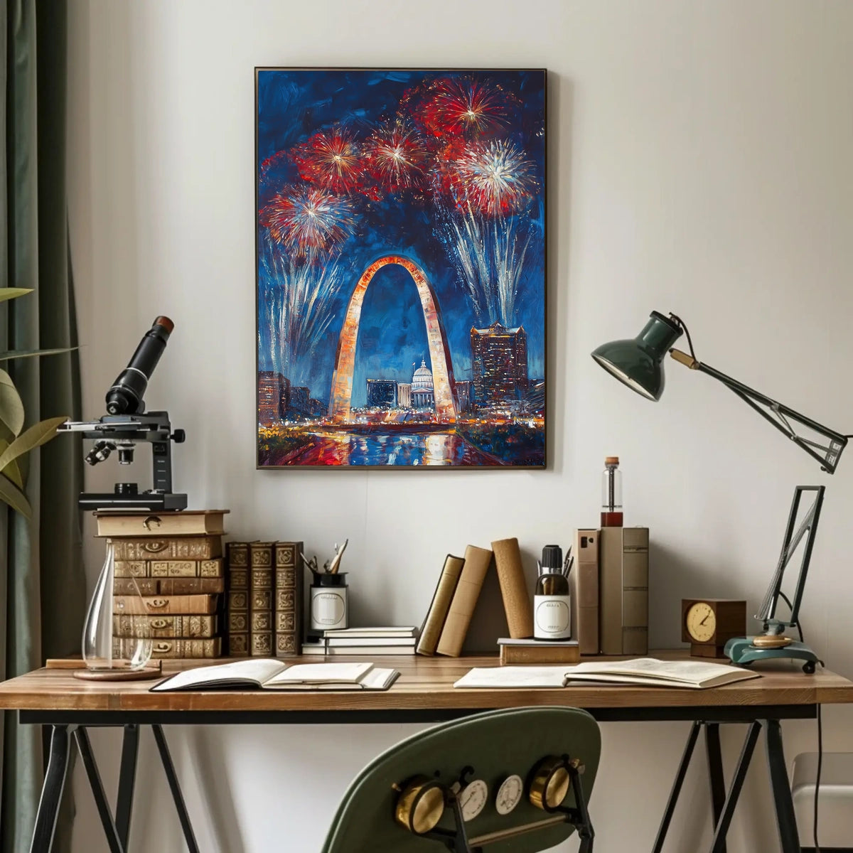 Gateway Arch St Louis Fireworks Night Cityscape Poster
