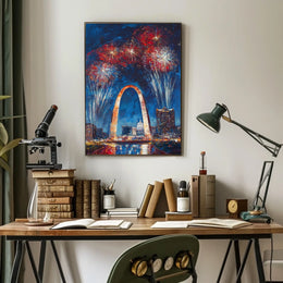 Gateway Arch St Louis Fireworks Night Cityscape Poster
