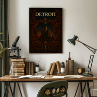 Detroit Skyline Celebration: Vintage Urban or Cityscape Poster