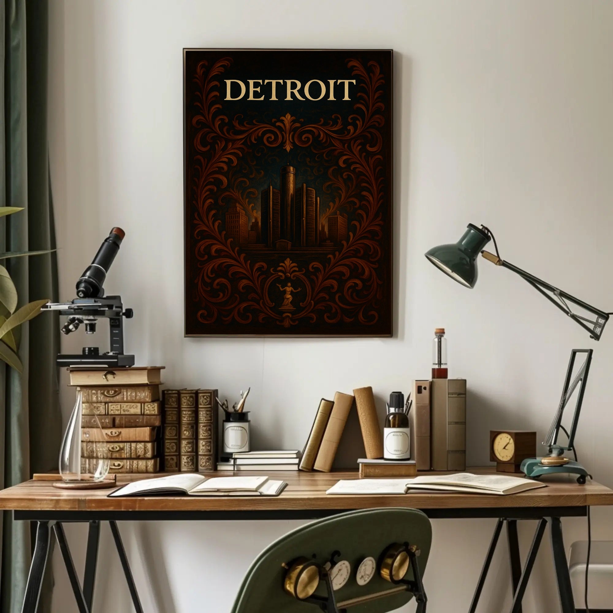 Detroit Skyline Celebration: Vintage Urban or Cityscape Poster