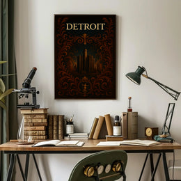Detroit Skyline Celebration: Vintage Urban or Cityscape Poster