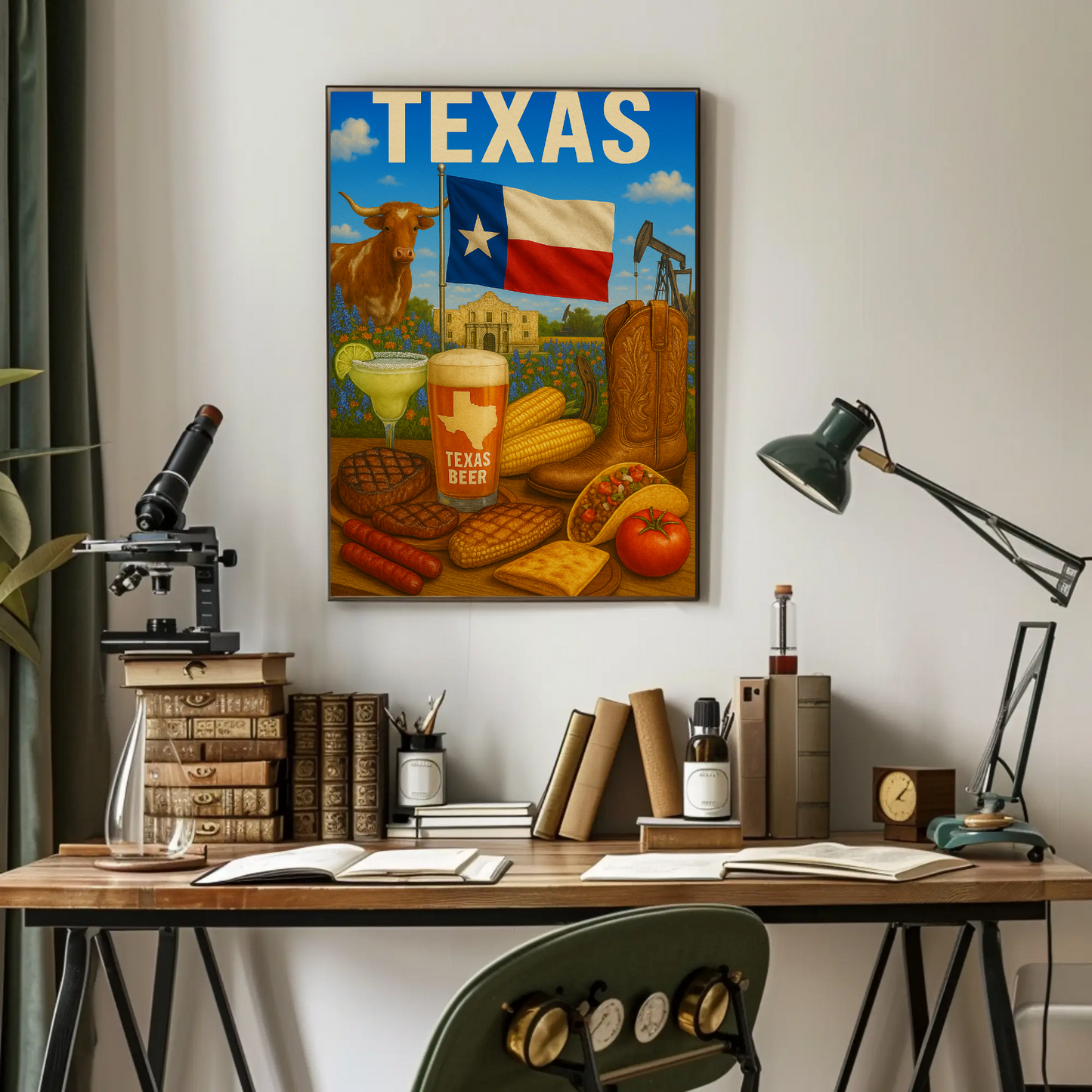 Texas Icons Food Flag Boots Beer Travel Poster