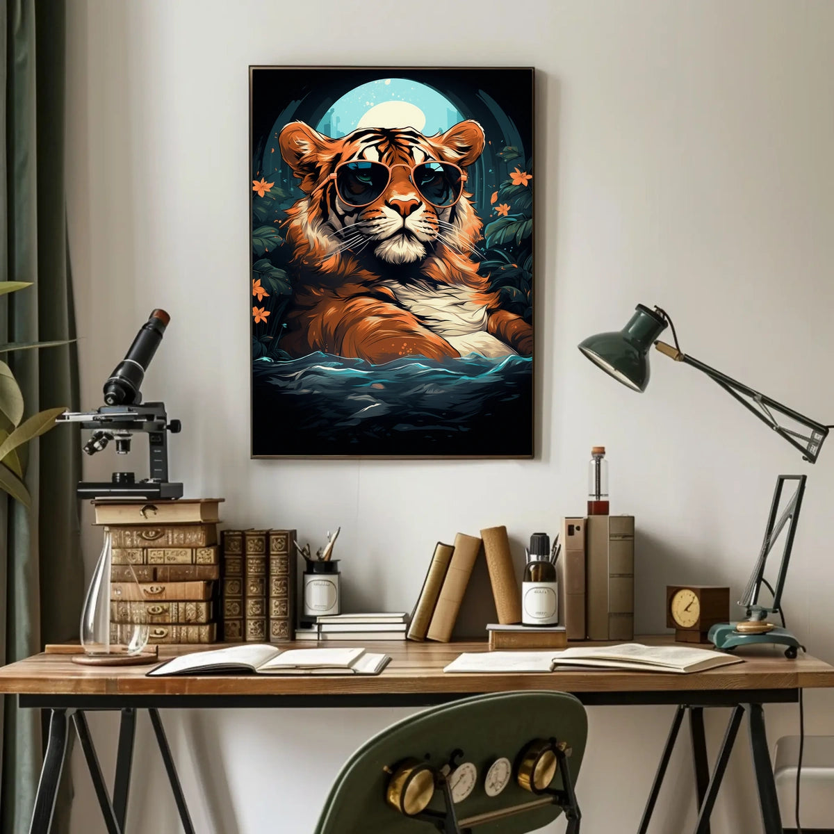 Tiger in Sunglasses Moonlit Jungle Animal Poster