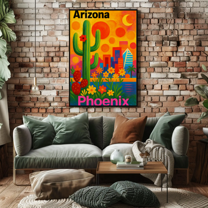 Arizona Phoenix Skyline Vintage Travel Poster Art