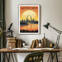 Gateway Arch Sunset Poster Travel Wall Art Print