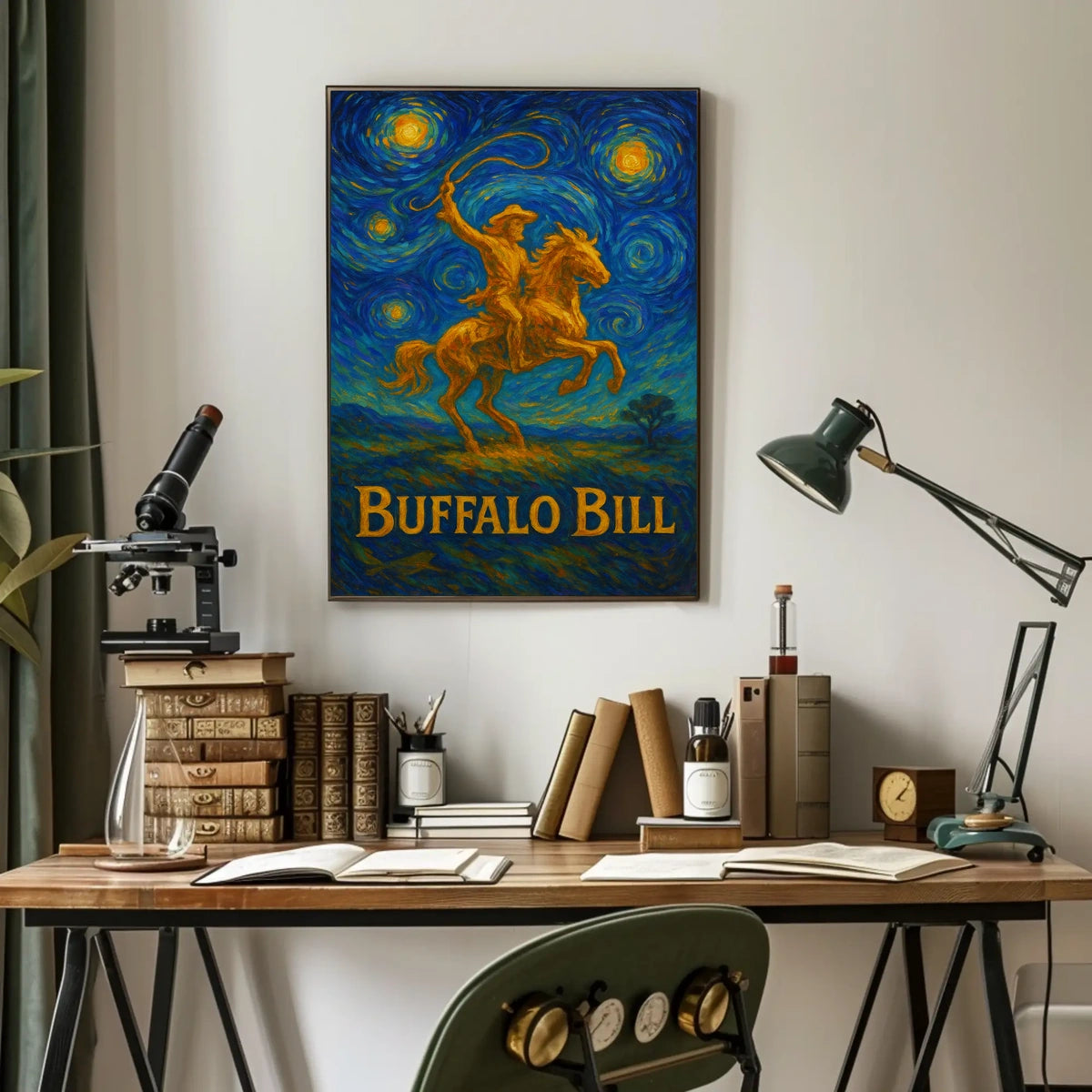 Cowboy Under Starry Sky Van Gogh Western Art Wild West Poster