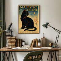 Elegant Black Cat Vintage Artistry Animal Poster