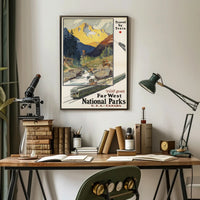 Far West Travel Poster Vintage Train National Parks