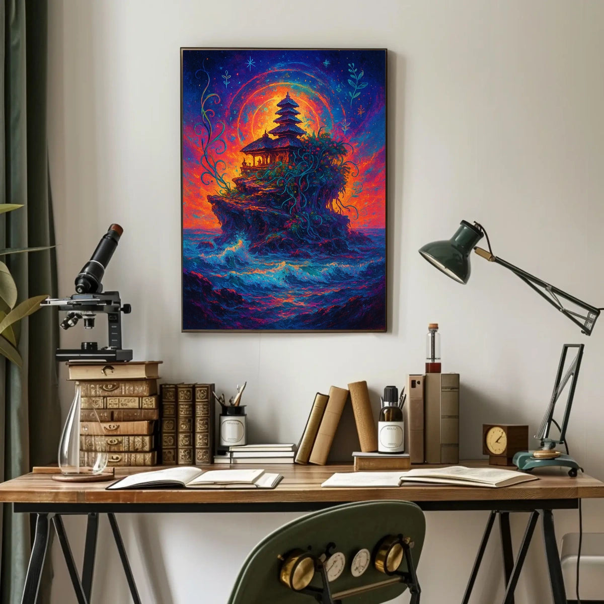 Mystical Temple on Cosmic Island Fantasy Poster