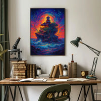 Mystical Temple on Cosmic Island Fantasy Poster